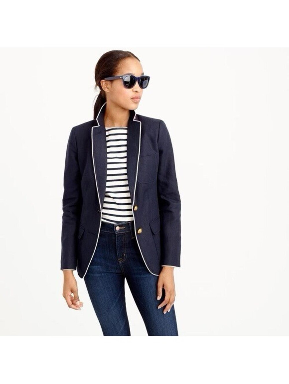 J.CREW Women’s Vintage Rhodes Linen Two-Button Blazer in Navy-Size 8P